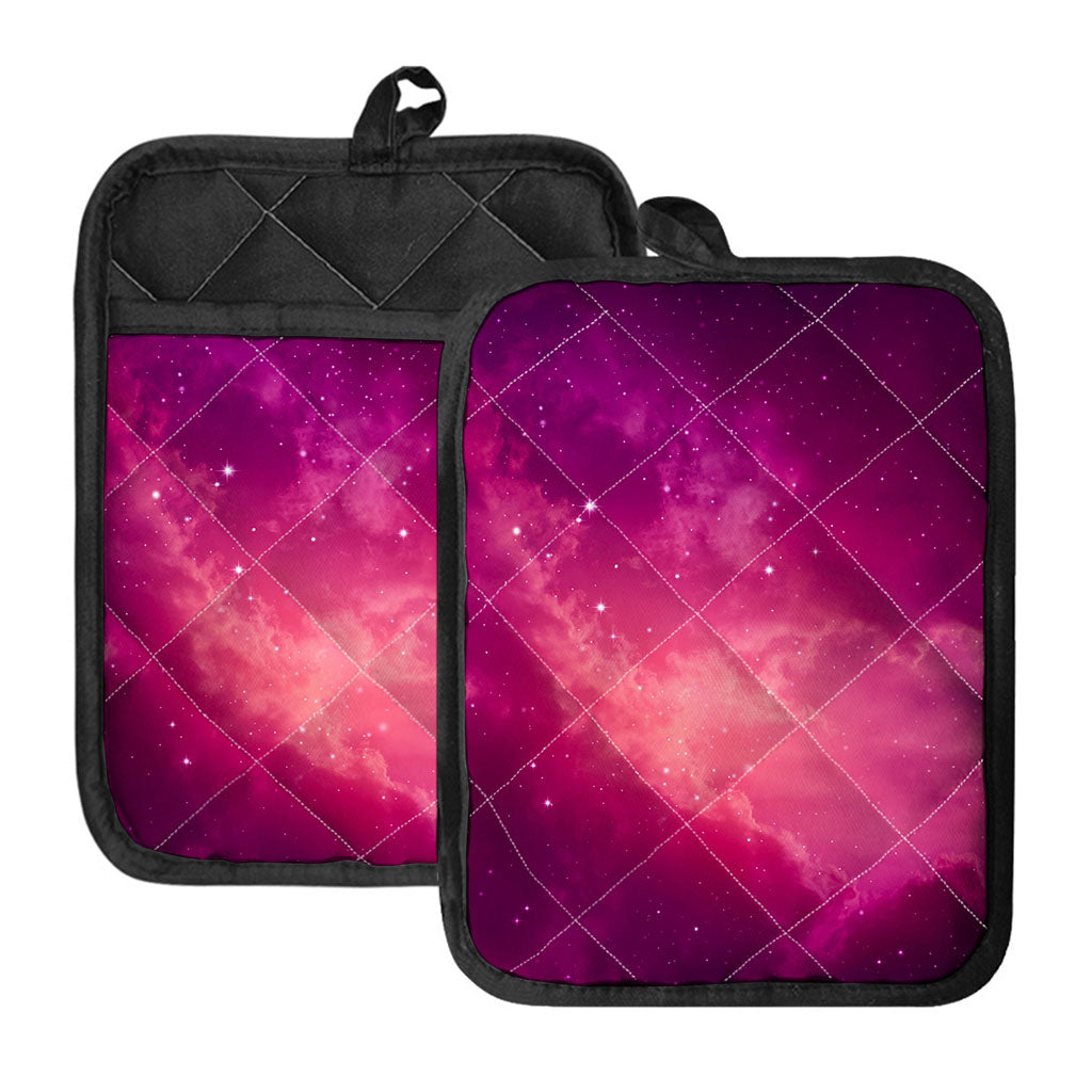 Purple Nebula Cloud Galaxy Space Print Pot Holders With Pocket