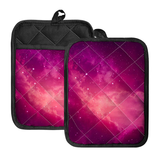Purple Nebula Cloud Galaxy Space Print Pot Holders With Pocket