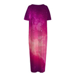 Purple Nebula Cloud Galaxy Space Print Short Sleeve Long Nightdress