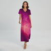 Purple Nebula Cloud Galaxy Space Print Short Sleeve Maxi Dress