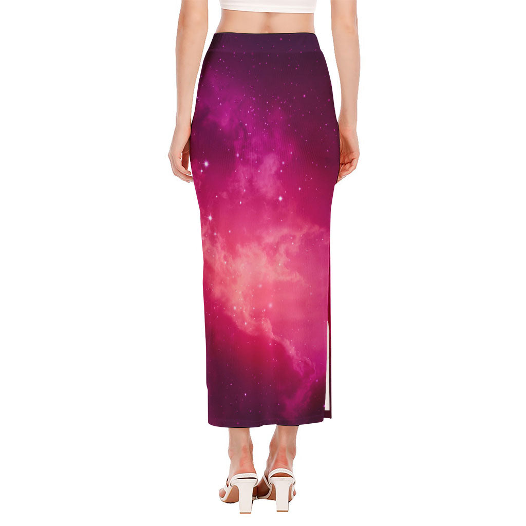 Purple Nebula Cloud Galaxy Space Print Side Slit Maxi Skirt