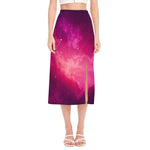 Purple Nebula Cloud Galaxy Space Print Side Slit Midi Skirt