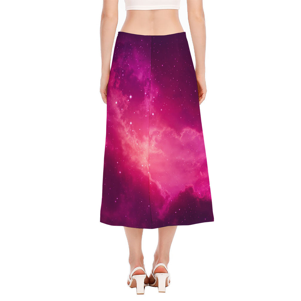 Purple Nebula Cloud Galaxy Space Print Side Slit Midi Skirt