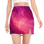 Purple Nebula Cloud Galaxy Space Print Side Slit Mini Skirt