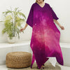 Purple Nebula Cloud Galaxy Space Print Silk V-Neck Kaftan Dress