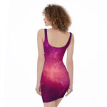 Purple Nebula Cloud Galaxy Space Print Sleeveless Bodycon Dress