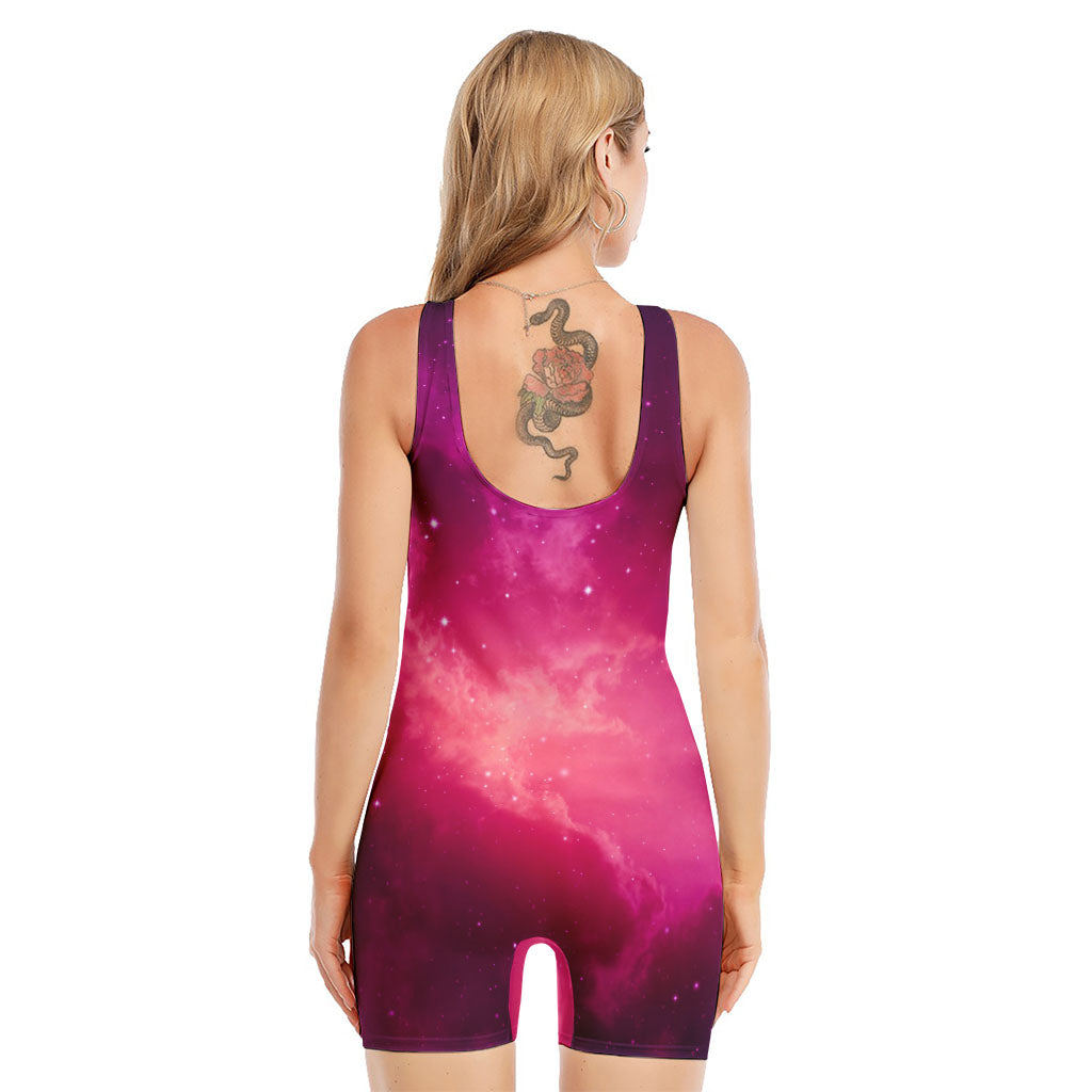 Purple Nebula Cloud Galaxy Space Print Sleeveless One Piece Swimsuit