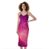 Purple Nebula Cloud Galaxy Space Print Slim Fit Midi Cami Dress