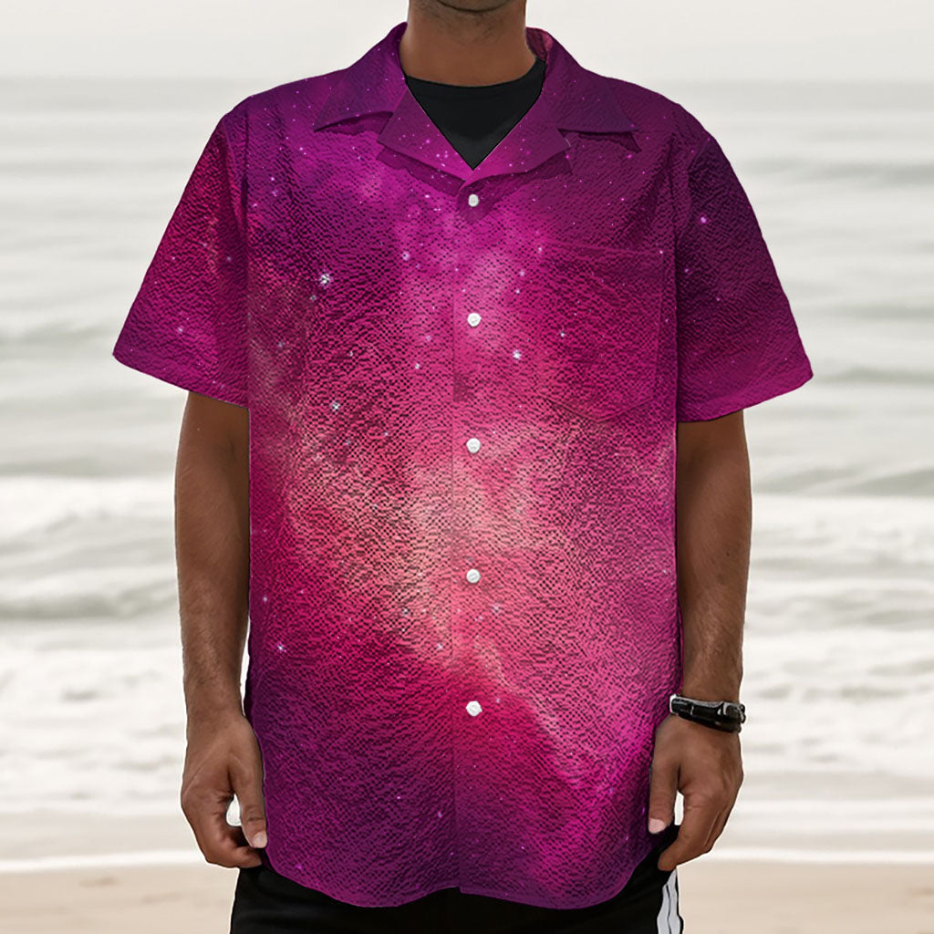 Purple Nebula Cloud Galaxy Space Print Textured Short Sleeve Shirt