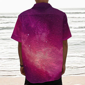 Purple Nebula Cloud Galaxy Space Print Textured Short Sleeve Shirt