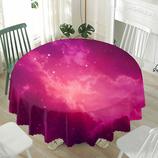 Purple Nebula Cloud Galaxy Space Print Waterproof Round Tablecloth