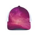 Purple Nebula Cloud Galaxy Space Print White Mesh Trucker Hat