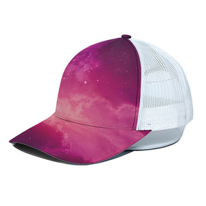 Purple Nebula Cloud Galaxy Space Print White Mesh Trucker Cap