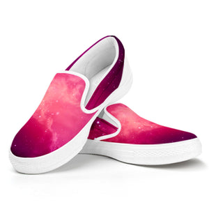 Purple Nebula Cloud Galaxy Space Print White Slip On Sneakers