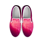 Purple Nebula Cloud Galaxy Space Print White Slip On Sneakers