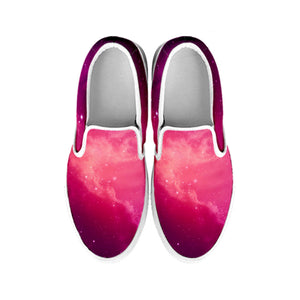 Purple Nebula Cloud Galaxy Space Print White Slip On Sneakers