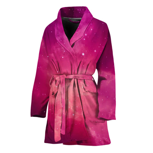 Purple Nebula Cloud Galaxy Space Print Women's Bathrobe