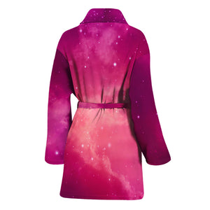 Purple Nebula Cloud Galaxy Space Print Women's Bathrobe