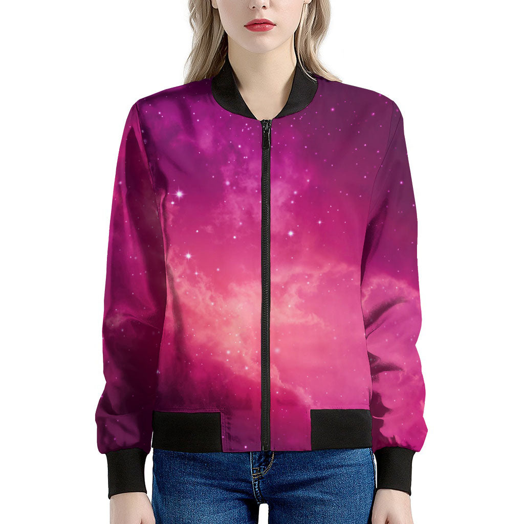Purple Nebula Cloud Galaxy Space Print Women's Bomber Jacket