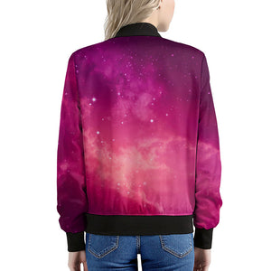 Purple Nebula Cloud Galaxy Space Print Women's Bomber Jacket