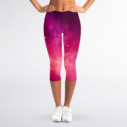 Purple Nebula Cloud Galaxy Space Print Women's Capri Leggings