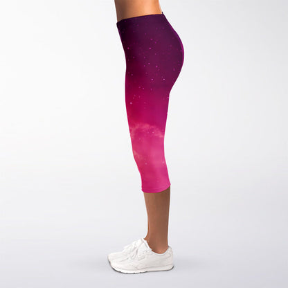 Purple Nebula Cloud Galaxy Space Print Women's Capri Leggings