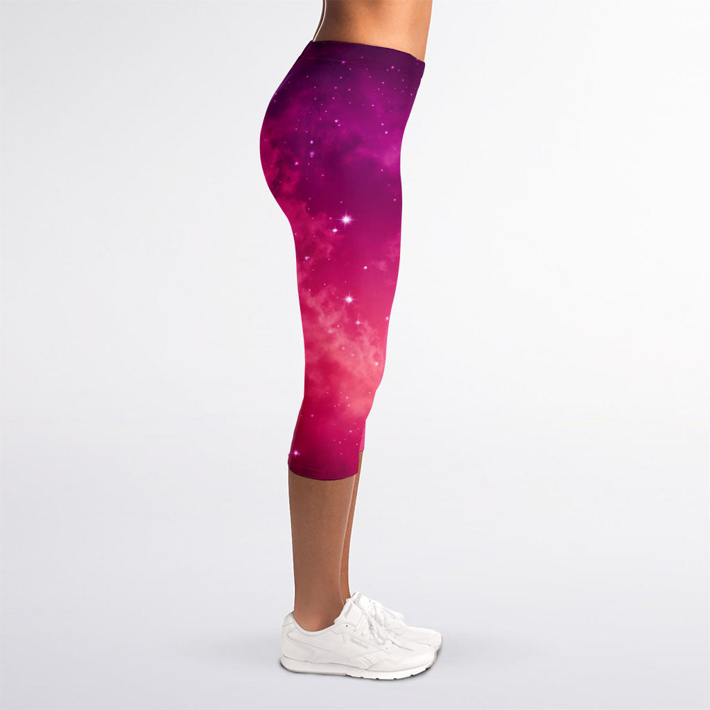 Purple Nebula Cloud Galaxy Space Print Women's Capri Leggings