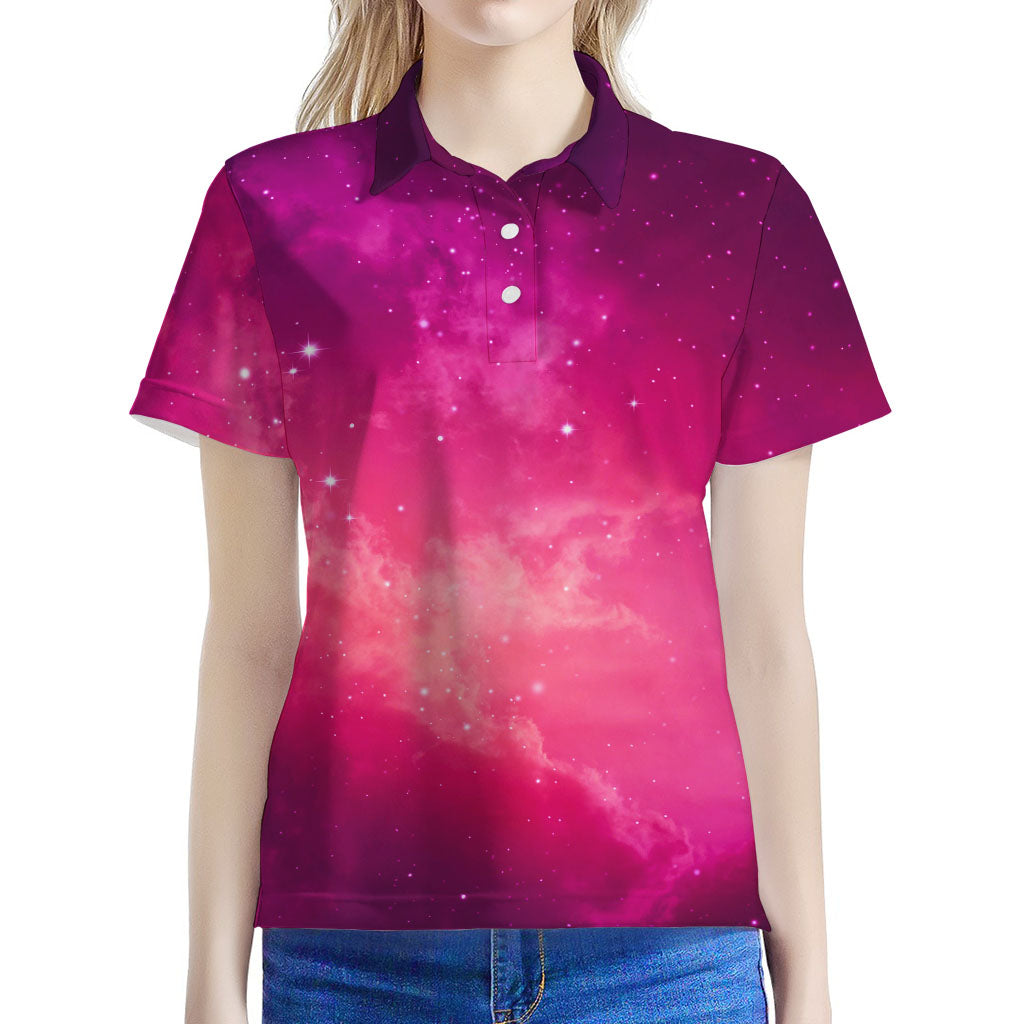 Purple Nebula Cloud Galaxy Space Print Women's Polo Shirt