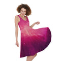 Purple Nebula Cloud Galaxy Space Print Sleeveless Knee Length Dress