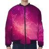 Purple Nebula Cloud Galaxy Space Print Zip Sleeve Bomber Jacket