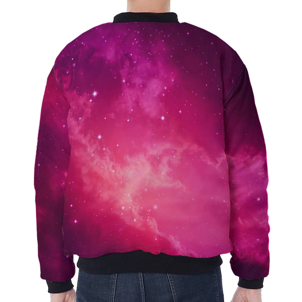 Purple Nebula Cloud Galaxy Space Print Zip Sleeve Bomber Jacket