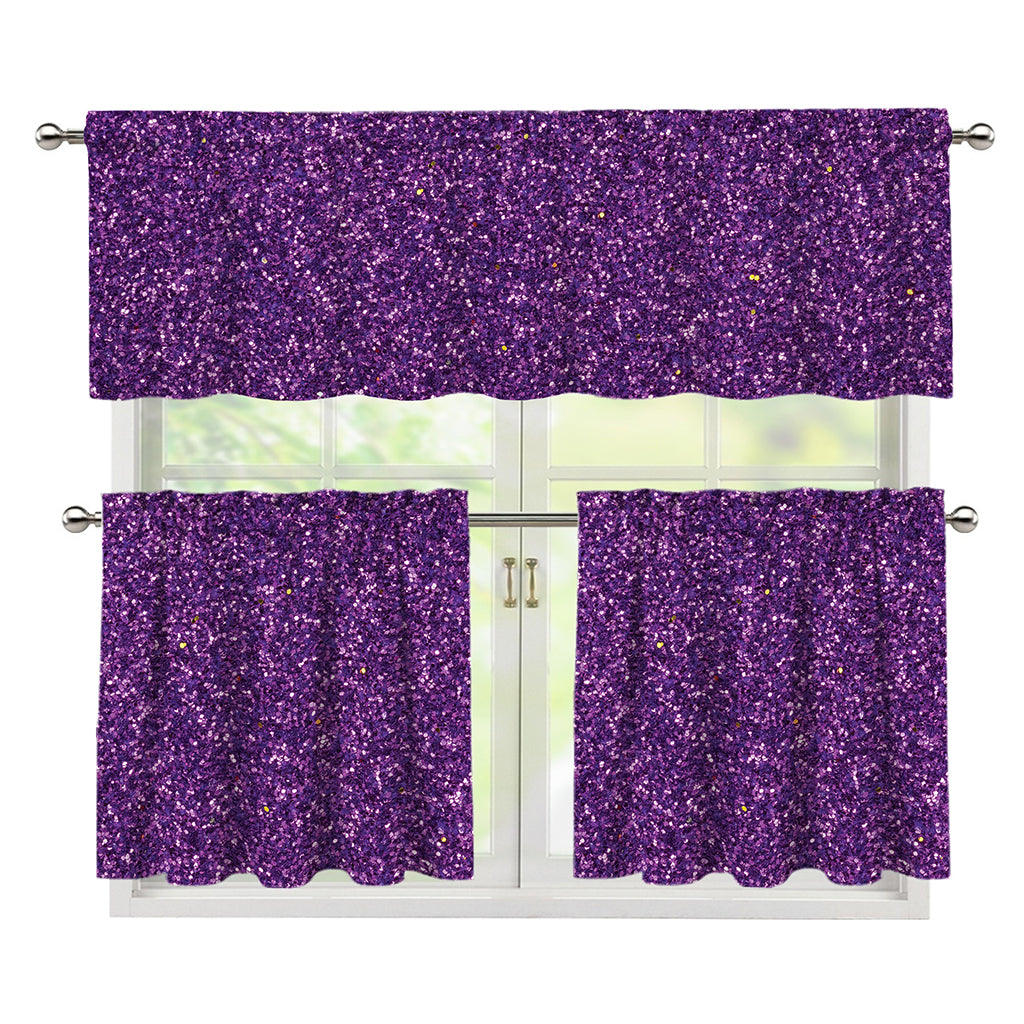 Purple (NOT Real) Glitter Print 3 Piece Kitchen Curtains