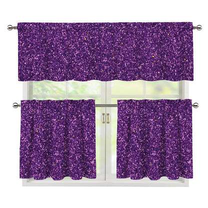 Purple (NOT Real) Glitter Print 3 Piece Kitchen Curtains