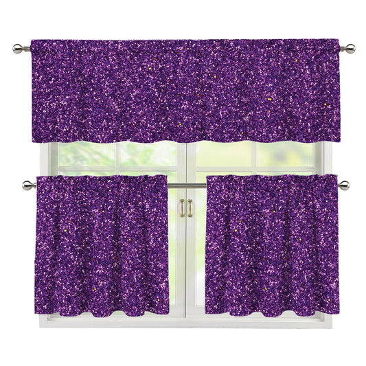 Purple (NOT Real) Glitter Print 3 Piece Kitchen Curtains