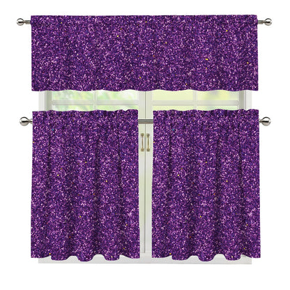 Purple (NOT Real) Glitter Print 3 Piece Kitchen Curtains