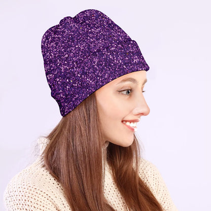 Purple (NOT Real) Glitter Print Beanie