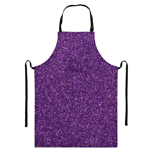 Purple (NOT Real) Glitter Print Bib Apron With Pocket
