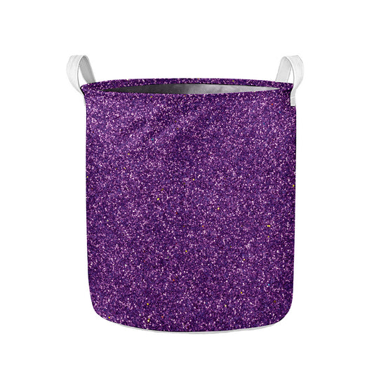 Purple (NOT Real) Glitter Print Collapsible Laundry Basket
