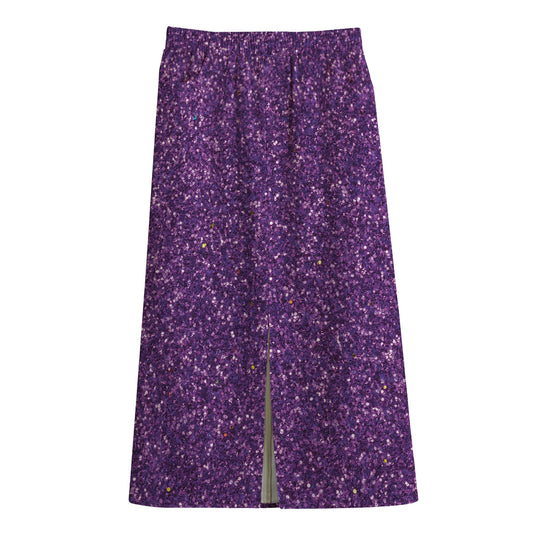 Purple (NOT Real) Glitter Print Cotton Front Slit Maxi Skirt