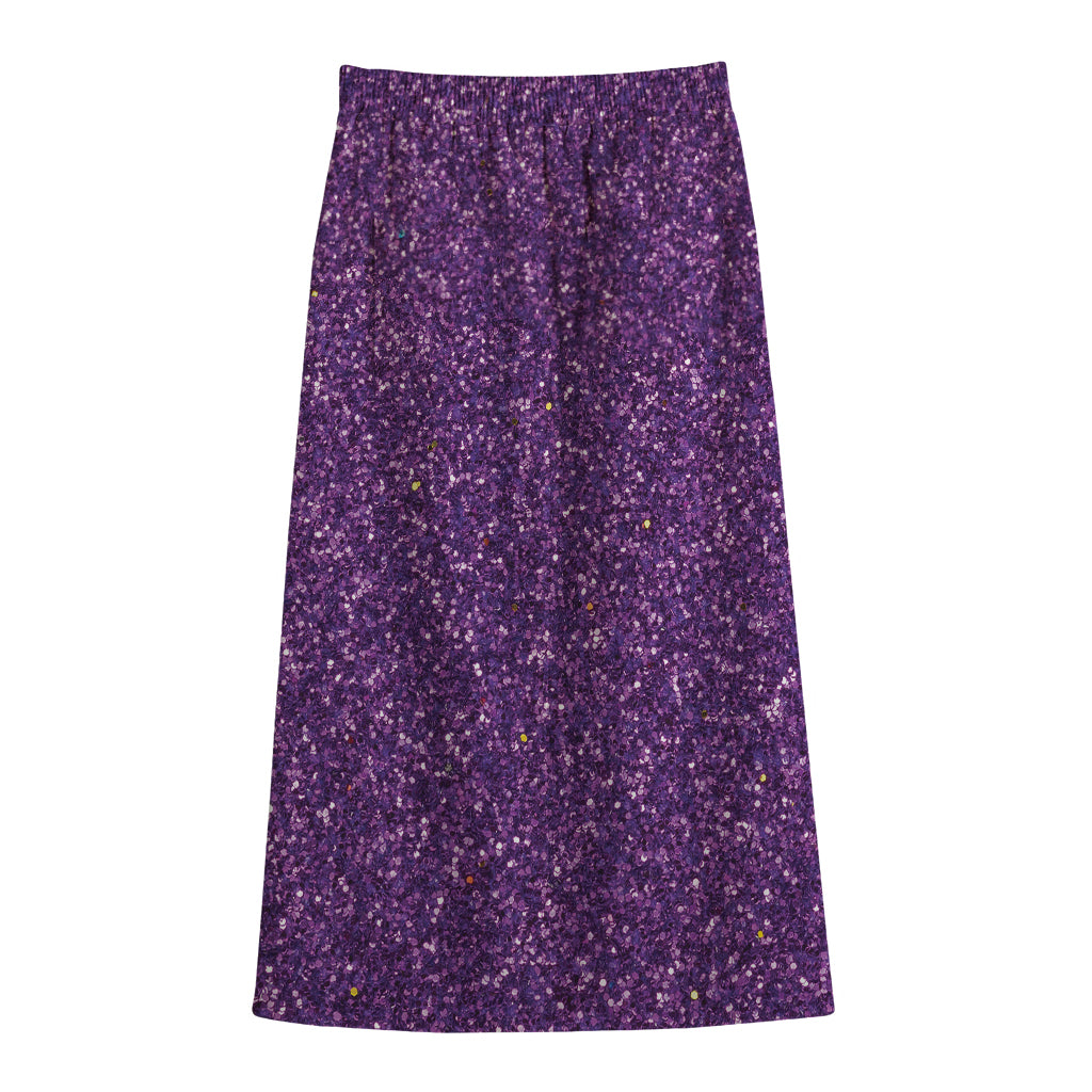 Purple (NOT Real) Glitter Print Cotton Front Slit Maxi Skirt