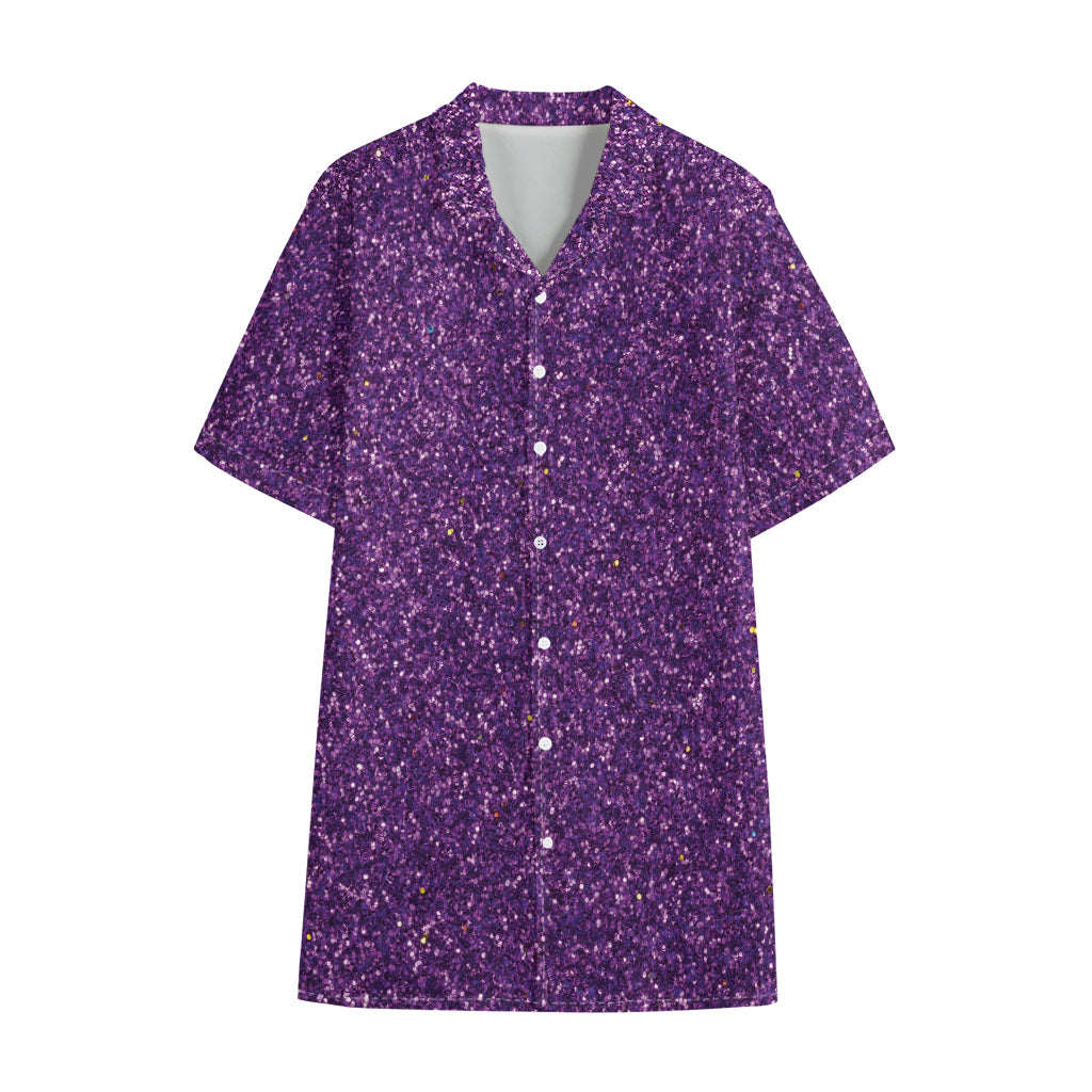 Purple (NOT Real) Glitter Print Cotton Hawaiian Shirt