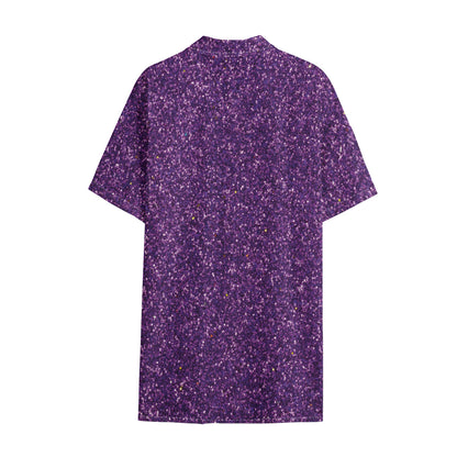 Purple (NOT Real) Glitter Print Cotton Hawaiian Shirt