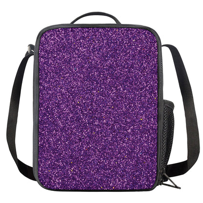 Purple (NOT Real) Glitter Print Crossbody Lunch Bag