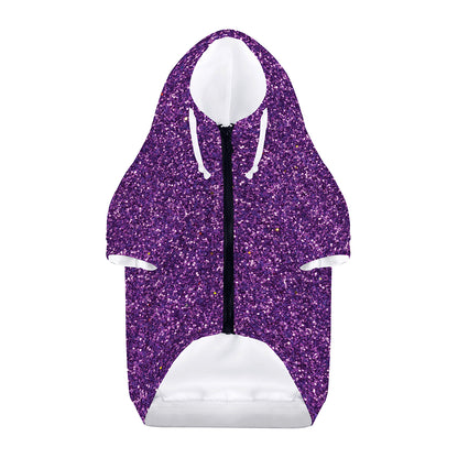 Purple (NOT Real) Glitter Print Dog Zip Up Hoodie