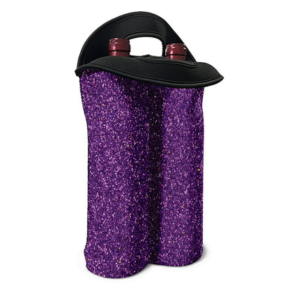 Purple (NOT Real) Glitter Print Double Neoprene Wine Tote
