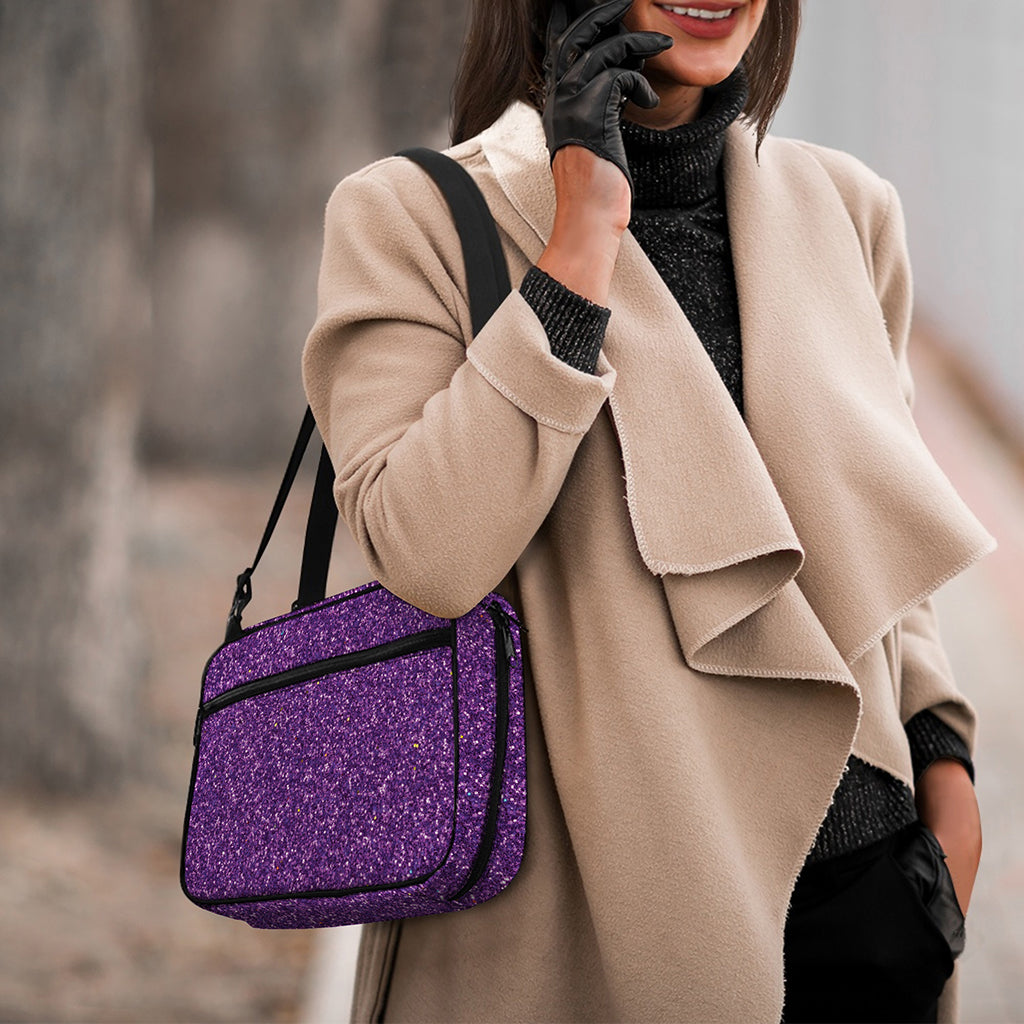 Purple (NOT Real) Glitter Print Double Strap Bible Bag