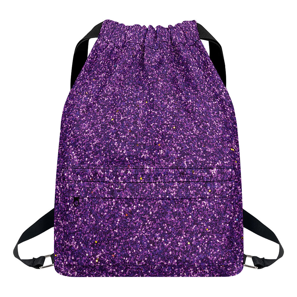 Purple (NOT Real) Glitter Print Drawstring Backpack
