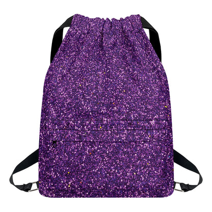 Purple (NOT Real) Glitter Print Drawstring Backpack