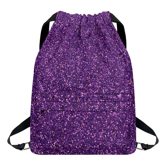 Purple (NOT Real) Glitter Print Drawstring Backpack