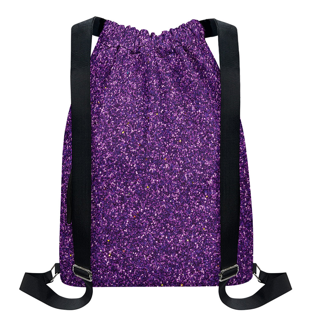 Purple (NOT Real) Glitter Print Drawstring Backpack